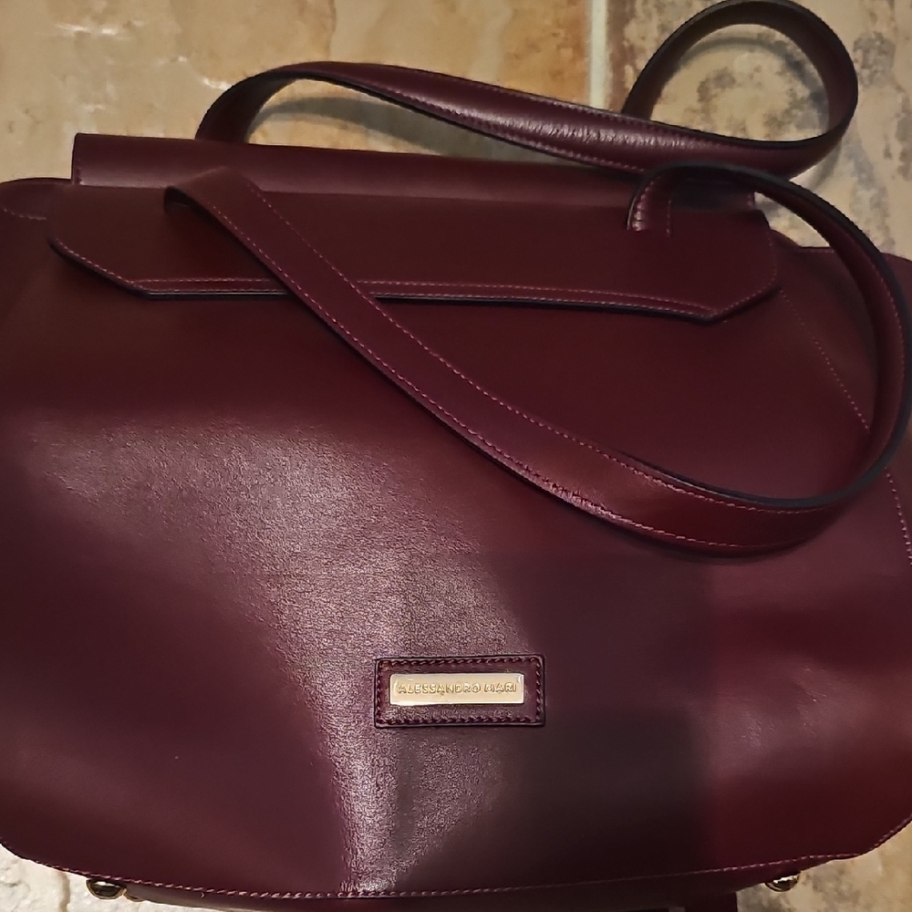 Burgundy Leather Alessandro Mari Shoulder Bag